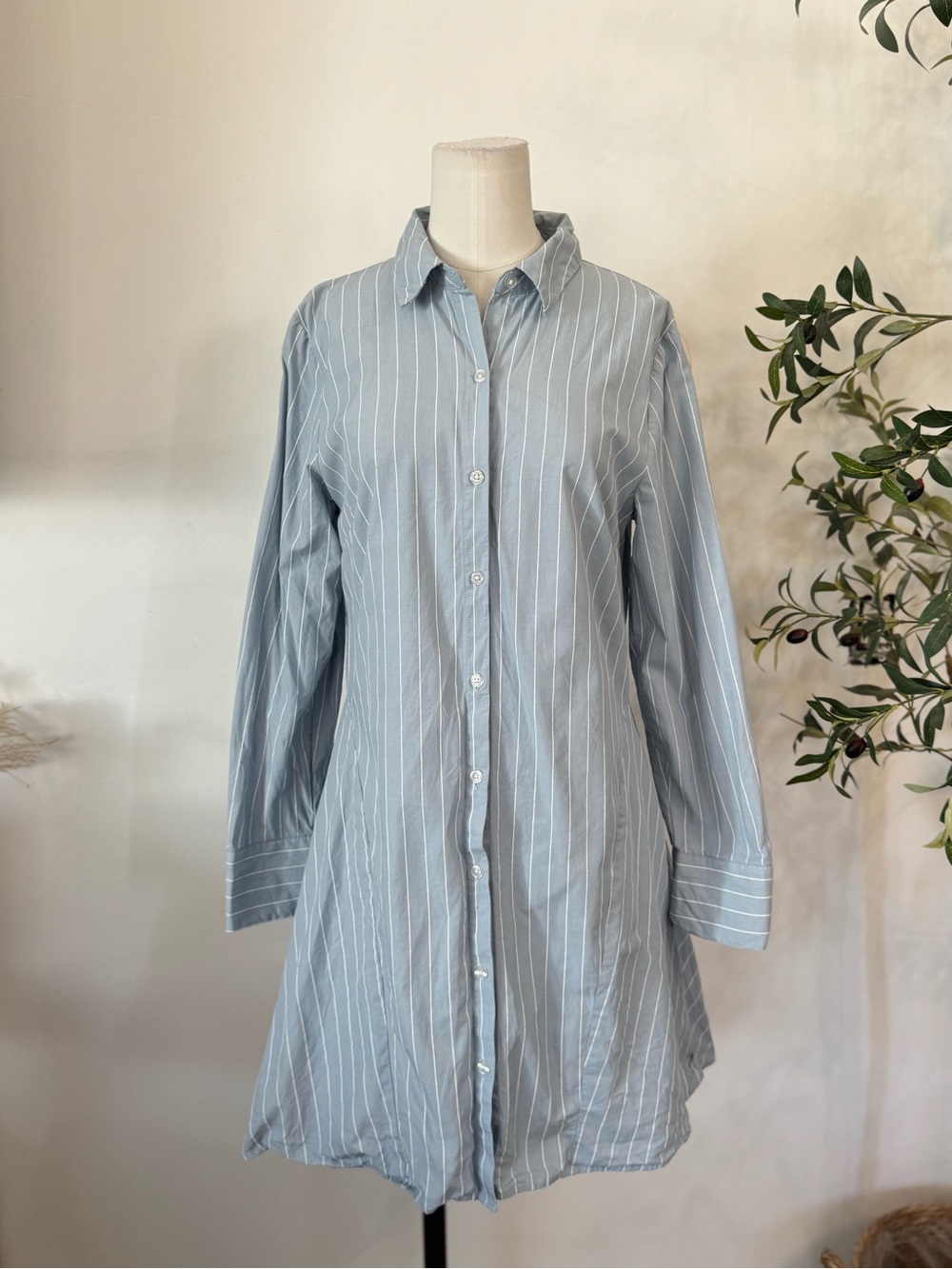 1.STATE Blue White Striped Cotton Button Front Shirt Dress Tunic M